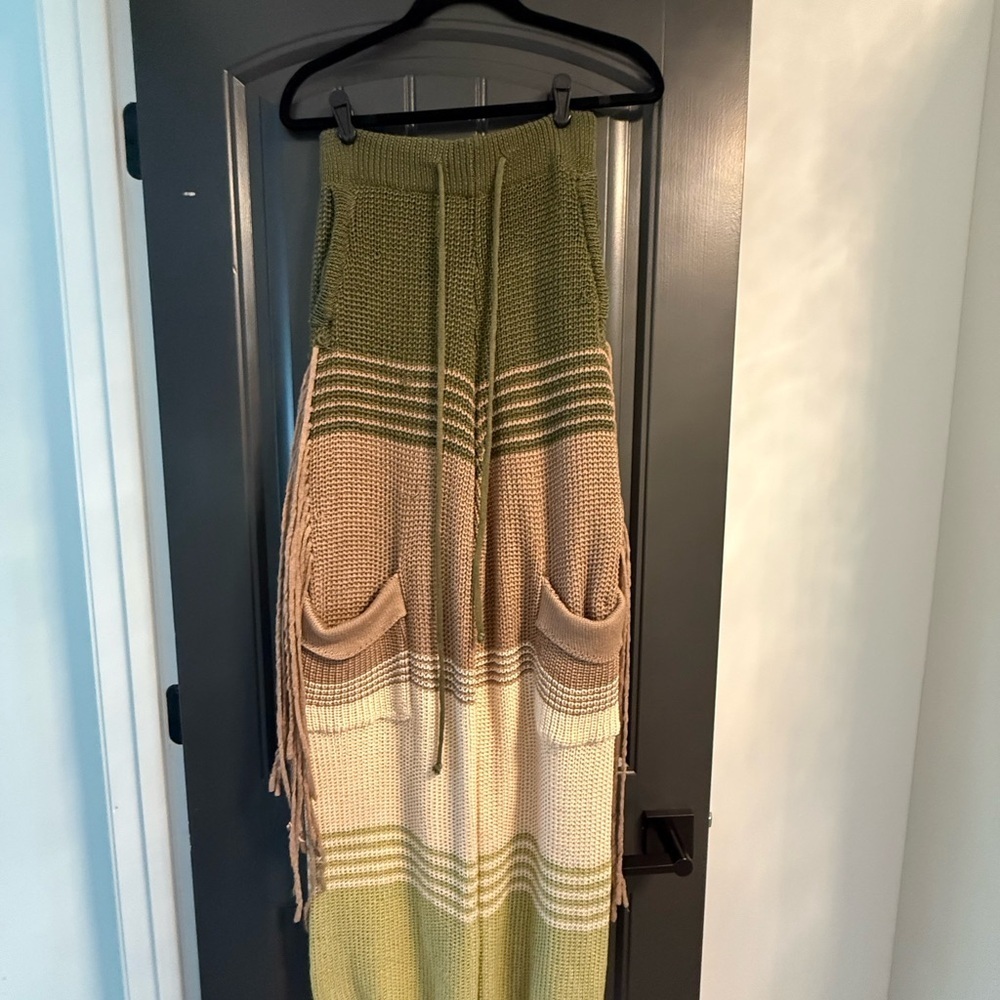 Green and Cream Knit Pants